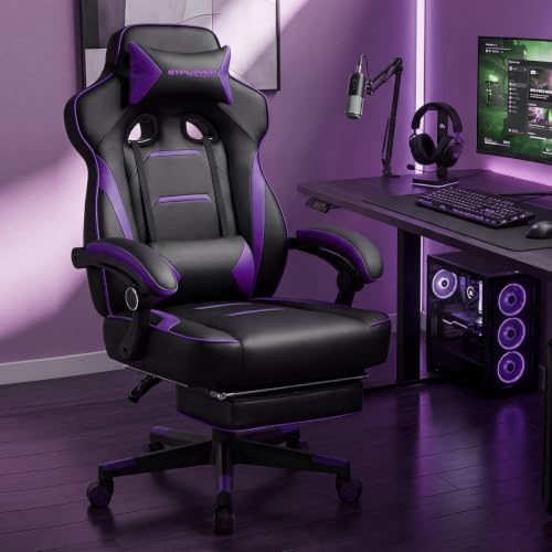 GTPLAYER Gaming Chair with Footrest, 350LBS Big and Tall Office Chair, Ergonomic High Back Lumbar Support and Recliner for Back Pain Relief, Purple