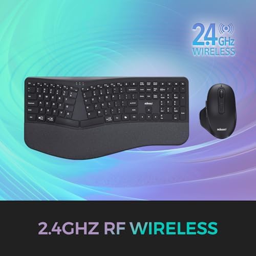 Adesso WKB-7500CB Wireless Ergonomic Keyboard and Mouse Combo, Black