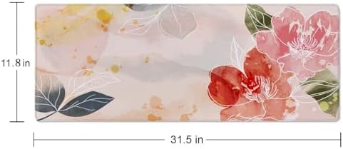 Desk Mat Watercolor Floral Desk Accessories Girls Extended Gaming Mouse Desk Pad Decorations for Women Office Keyboard Mousepad Mat 31.5x11.8in, Stitched Edge Non-Slip Bottom Large Mouse Pad for Desk