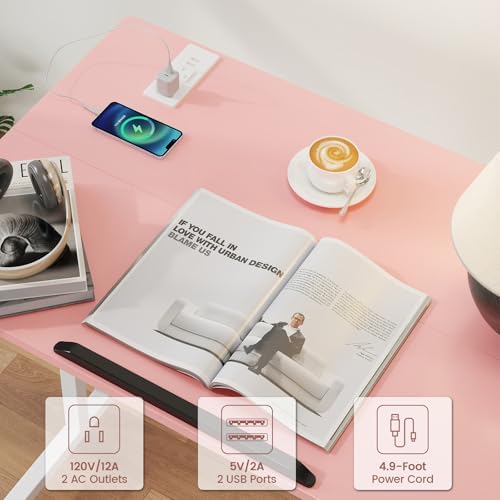 SIDUCAL Mobile Stand Up Desk with USB Ports and Outlets, Adjustable Laptop Desk on Wheels, Home Office Workstation, Rolling Laptop Cart for Standing or Sitting, 31.5" x 23.6"Pink