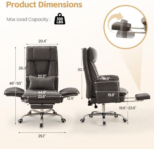 Big and Tall Office Chair, Flip Armrest & Footrest for Pets, Light Brown