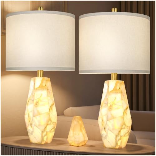 Scenekoy 23" Alabaster Living Room Table Lamp Set of 2 with Night Light