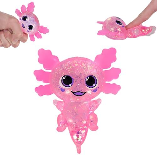 Axolotl Squishy Toy Squeeze Stress Relief Fidget Sensory Toy for Kids Adults, Cute Handheld Stress Ball for Anxiety and Focus, Purple Big Ears(Pink)
