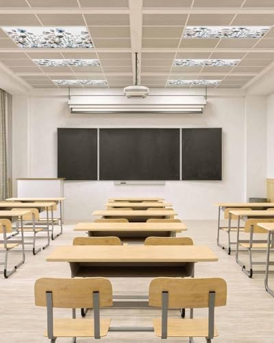 Fall Flower Magnetic Fluorescent Light Covers for Ceiling Lights 2 x 4 Feet, Watercolor Floral Herb Blue Brown Office Classroom Kitchen Drop Ceiling Light Covers Lighting Filters Shade Panel 2 Packs