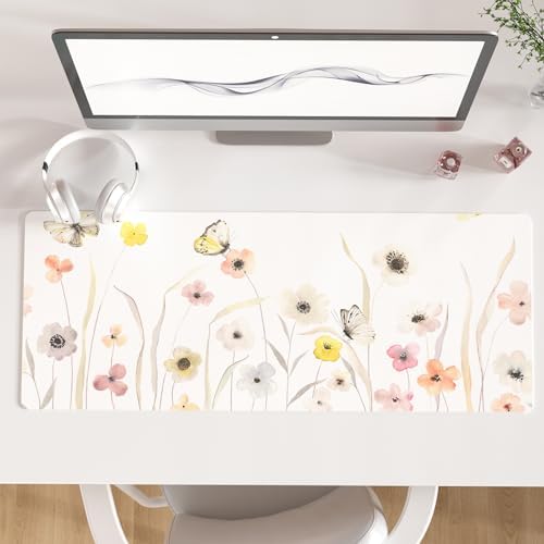 Faux Leather Large Mouse Pad, Office Desk Mat, 31.5"x11.8", Butterflies