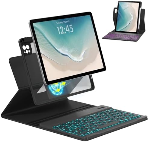 Magnetic Keyboard Case for iPad Air 11-inch (M2 2024) & Pro 11 1st/2nd/3rd/4th,360 Rotation Detachable & 7 Color Backlit BT Keyboard Cover for ipad Air 5th 4th Generation 10.9 inch (Black)