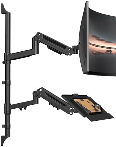 Heavy Duty Wall Mount Monitor Arm with Keyboard Tray for 17-49 Inch