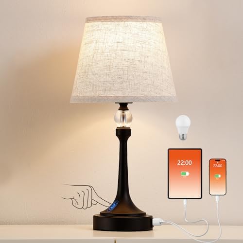 Touch Table Lamp with USB C+A Ports-Black 19.7'' 1pcs