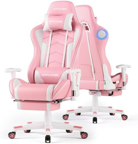 GTPLAYER Gaming Chair,Gamer Chair with Bluetooth and Adjustable Backrest,Seat Height Adjustable Computer Chairs with 3D Armrests,Video Game Chair with Footrest Speakers (Pink)