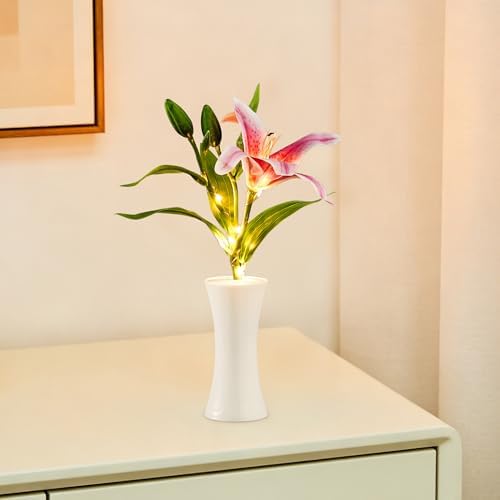 Pink Artificial Lily LED Lamp, Home Decor Light Birthday Gifts for Women