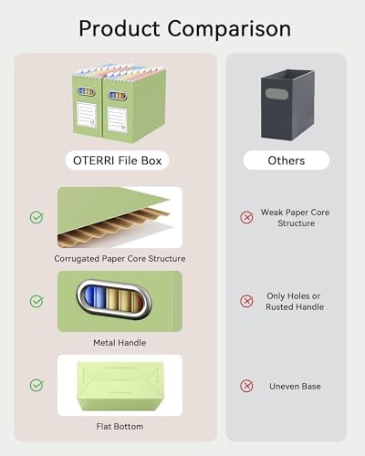 Oterri Portable Collapsible Cardboard File Box with Handle for Letter-Size