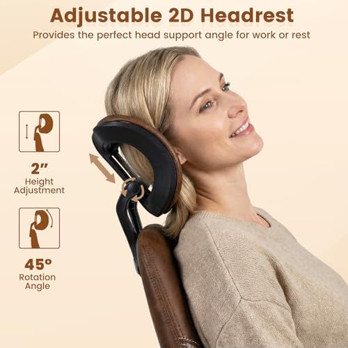 GIANTEX Ergonomic Office Chair, Mid Century Modern Faux Fur Computer Desk Chair with 2D Headrest, Rocking Backrest & Wheels, Vintage High Back Rolling Chair for Executive, Brown