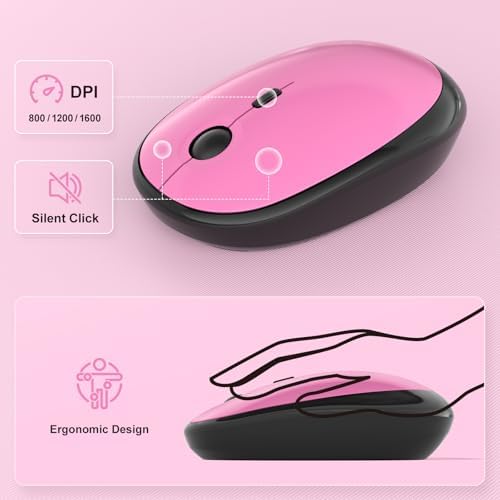 MOFII Wireless Keyboard and Mouse Combo, Full Size 2.4G Retro Round Computer Keyboard and Mouse Set, Plug and Play, for Windows, Computer, Desktop, PC, Notebook - (Black Pink Gradient)
