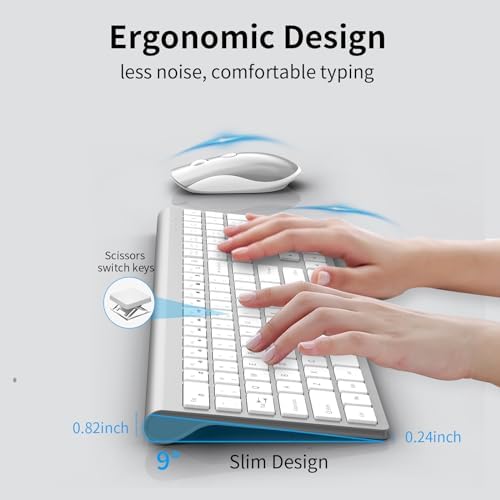 Slim Silent Full Size Wireless Keyboard Mouse ComboWhite