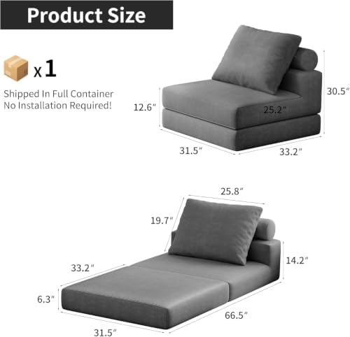 Folding Sofa Bed, Convertible Sleeper Chair with Memory Foam