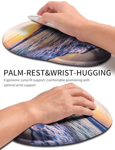 Palm-Rest and Wrist-Hugging Mouse Pad Wrist Rest, Ergonomic Wrist Support with Curve Fitting Cushioned Memory Foam for Carpal Tunnel Pain Relief, 9.9 x 8.3 Inch, Sunrise Beach