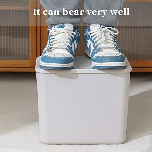 Yishyfier Plastic Storage Baskets With Lid Organizing Container Lidded Knit Storage Organizer Bins for Shelves Drawers Desktop Closet Playroom Classroom Office (4L, Light grey)