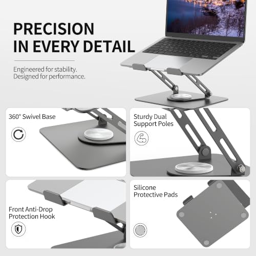 ALASHI 360° Rotating Laptop Stand, Multi-Angle, 10-17", Grey