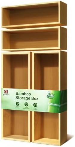 guiogc Bamboo Drawer Silverware Organizer, Kitchen Small Silverware Organizer Set of 4 (Large 14.2"x5"x1.97", Small 9.85"x3.55"x1.97") for Office Bathroom Storage and RV