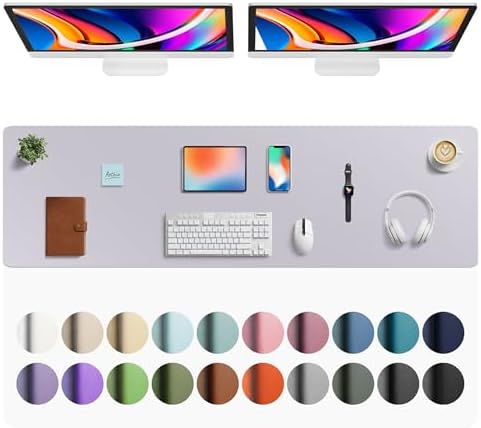 Aothia Faux Leather Desk Mat - Large Mouse Pad, Non-Slip PU Leather Blotter, Waterproof Writing Surface for Office and Home (Smoky Lavender, 63" x 17")