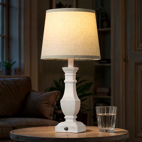 ROTTOGOON Dimmable Table Lamps Set of 2, Rustic Farmhouse Table Lamps for Living Room Bedroom, Bedside Desk Lamps for end Tables, Touch Lamps for nightstand, 9W Bulbs Included, 22", White
