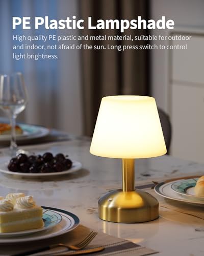 KDG Gold Cordless Small Table Lamp, Portable LED Dimmable Desk Lamp