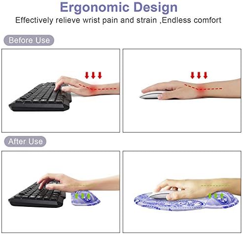Keyboard Wrist Rest Pad and Mouse pad with Wrist Rest Support Set, Non Slip Base Wrist Support Mousepads with Ergonomic Comfy Gel Memory Foam for Home Office Efficient Working（Purple Paisley)