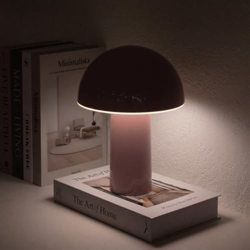 Brightech Celia Table Lamp – 10" Touch-Controlled Mushroom Accent Lamp, Cordless & Dimmable LED, Portable & Rechargeable Bedside Night Light, Sustainable Recycled Modern Patio Lamp, Home Décor – Pink