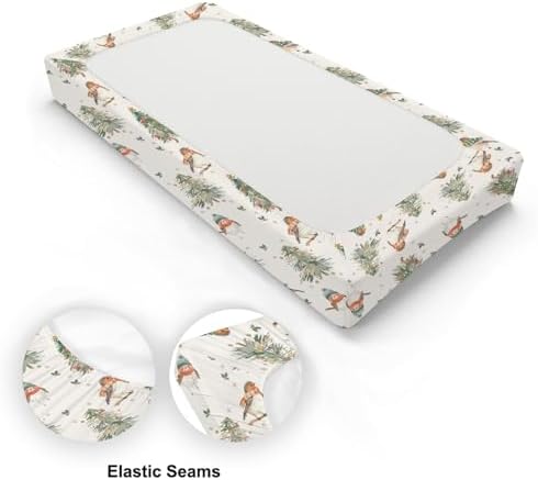 Cute Watercolor Christmas Birds Trees Leaves Pattern Baby Changing Pad Cover, Unisex Christmas Nursery Diaper Changing Table Pad Mat Sheet for Boys Girls-16x32