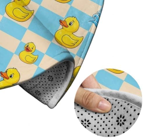 Soft Round Yoga Carpet, Office Chair Decor Round Mat for Carpet and Hardwood Floors Blue Checkered Funny Rubber Duck, 24inch