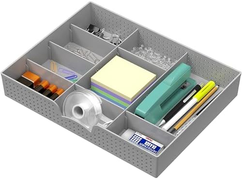 Simple Houseware Drawer Organizer Tray, 9 Adjustable Compartments, Gray