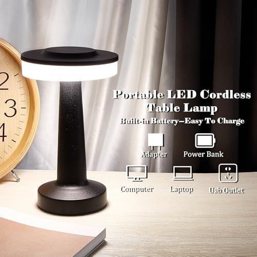 Riakrum 1 Pcs LED Cordless Table Lamp Bulk Rechargeable,Black