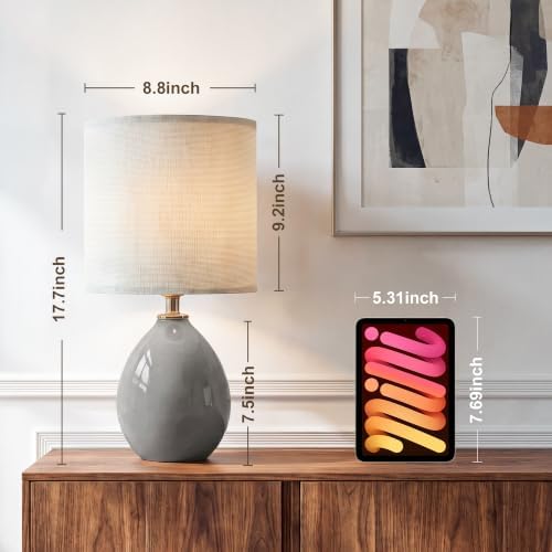Dawnwake 17.7" Ceramic Table Lamps Set of 2 for Living Room Bedroom, Grey