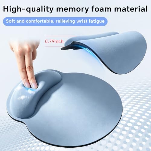 Ergonomic Mouse Pad with Wrist Rest, Lycra Surface, Blue