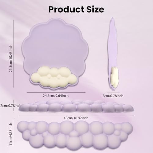 2 in1 Cloud Wrist Rest for Keyboard and Mouse Pad Set-Memory Foam,Purple