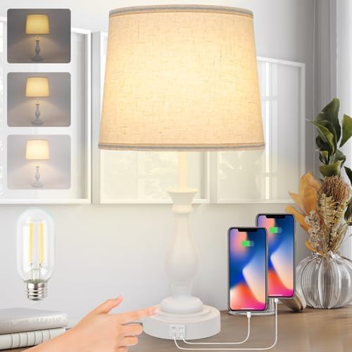 LALISU Farmhouse Table Lamp Touch Control 3-Way Table Lamp with USB Charge