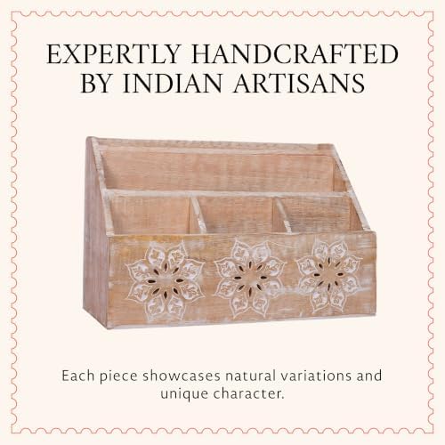 Mela Artisans Serena Mango Wood Desk Organizer - Whitewash, 13 in
