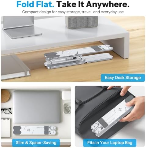 OMOTON LA10 360° Rotating Laptop Stand Riser Foldable for Desk, Silver