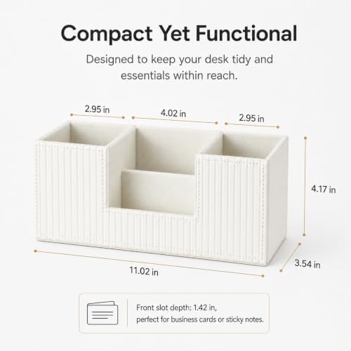 GORESE Pen Organizer for Desk, PU Leather Office Pen Holder, Ivory White