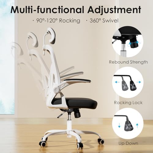 Farini Ergonomic Office Chairs Set of 2, Home Office Desk Chair with Headrest, High Back Swivel Computer Chair with Armrests and Adjustable Lumbar Support for Home Office, White & Black