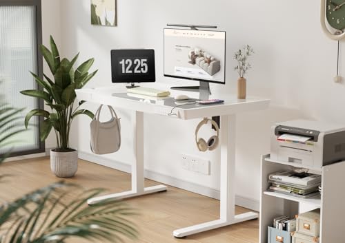 Claiks Glass Standing Desk with Drawers & USB Ports 40x24 Inch, White