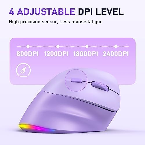 MEETION Ergonomic Wireless Mouse, Bluetooth Vertical Mouse with RGB, Purple