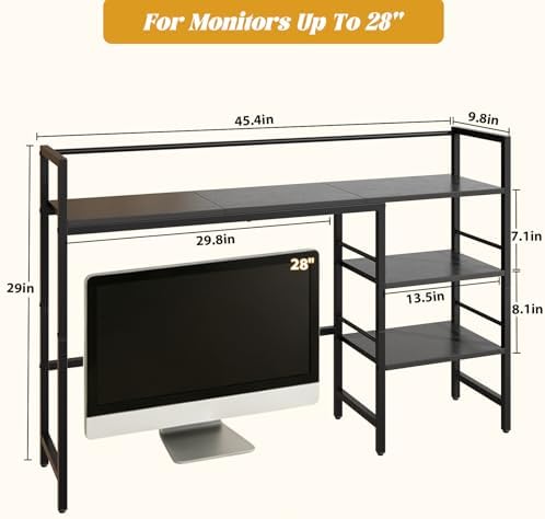 HavenlyYouth Desk Shelf, 45.4 Inch Wood Desk Organizer Shelf for Computer Monitor, Desk Hutch Storage, Desktop Shelf for Top of Desk, 3 Tier Desktop Bookshelf for Home Office Dorm, Black