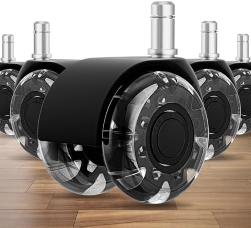2 Inch Office Chair Wheels(Set of 5)-Heavy Duty Rubber Casters for Hardwood & Carpet, 2200lbs Capacity Universal Fit Smooth Rolling Casters Replacement Black