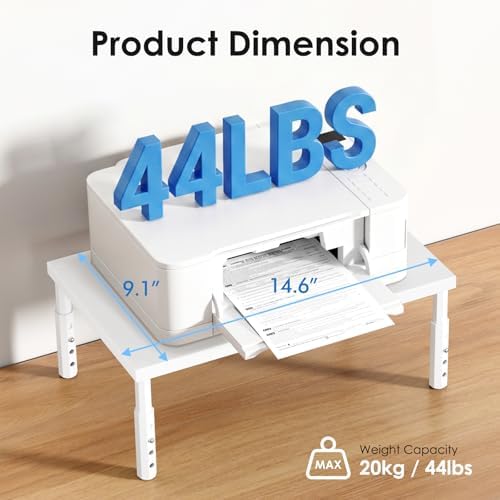 ECOLOVI Adjustable Wood Computer Monitor Stand Riser, Office Desk Organizer and Accessories for Monitor, Laptop, PC, Printer, Office Desk Accessories Workspace Organizer for Home Office Supplies, White