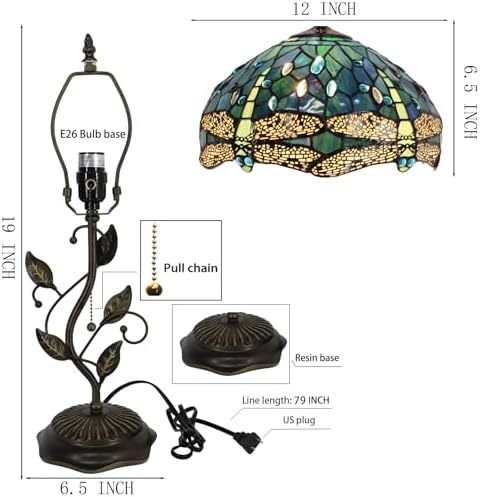 Tiffany Table Lamp Stained Glass Bedside Reading Light W12H19 inch