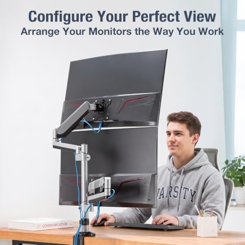 AVLT Dual Stacked Monitor Arm Desk Mount for 17-32", Extra Tall - Silver