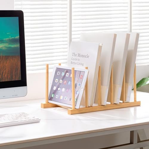 HBlife Desk File Organizer 1 Pack Bamboo 5 Section Vertical File Sorter