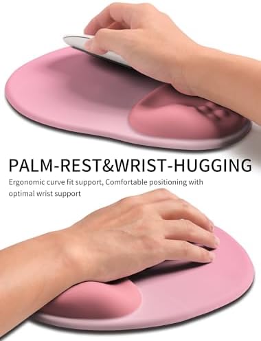 Palm-Rest and Wrist-Hugging Mouse Pad Wrist Rest, Ergonomic Wrist Support with Curve Fitting Cushioned Memory Foam for Carpal Tunnel Pain Relief, 9.9 x 8.3 Inch, Blush Gradient