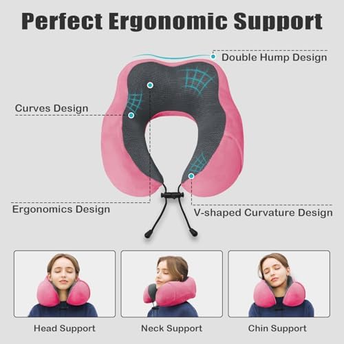 Travel Pillow, Memory Foam Neck Pillow for Traveling, U Shape Neck Pillow Airplane Portable Flight Pillow Travel Kit with 5D Contoured Eye Masks and Earplug for Plane Train Car Home Office